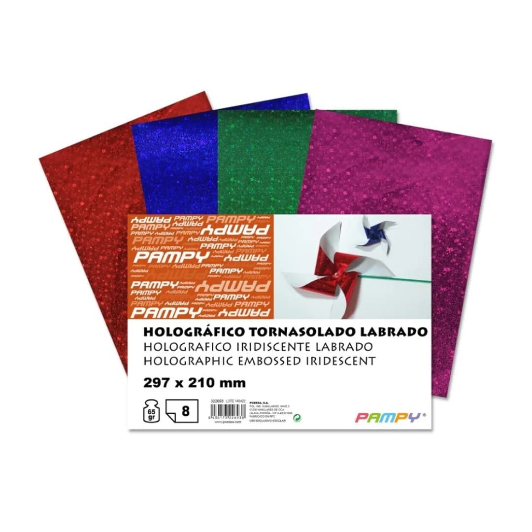 Bloco de papel holográfico trabalhado, A4, 8 folhas
