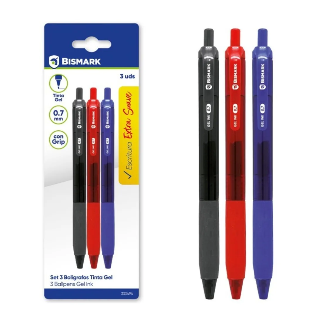 Esferográficas de gel Grip Large, 0,7 mm, 3 unidades