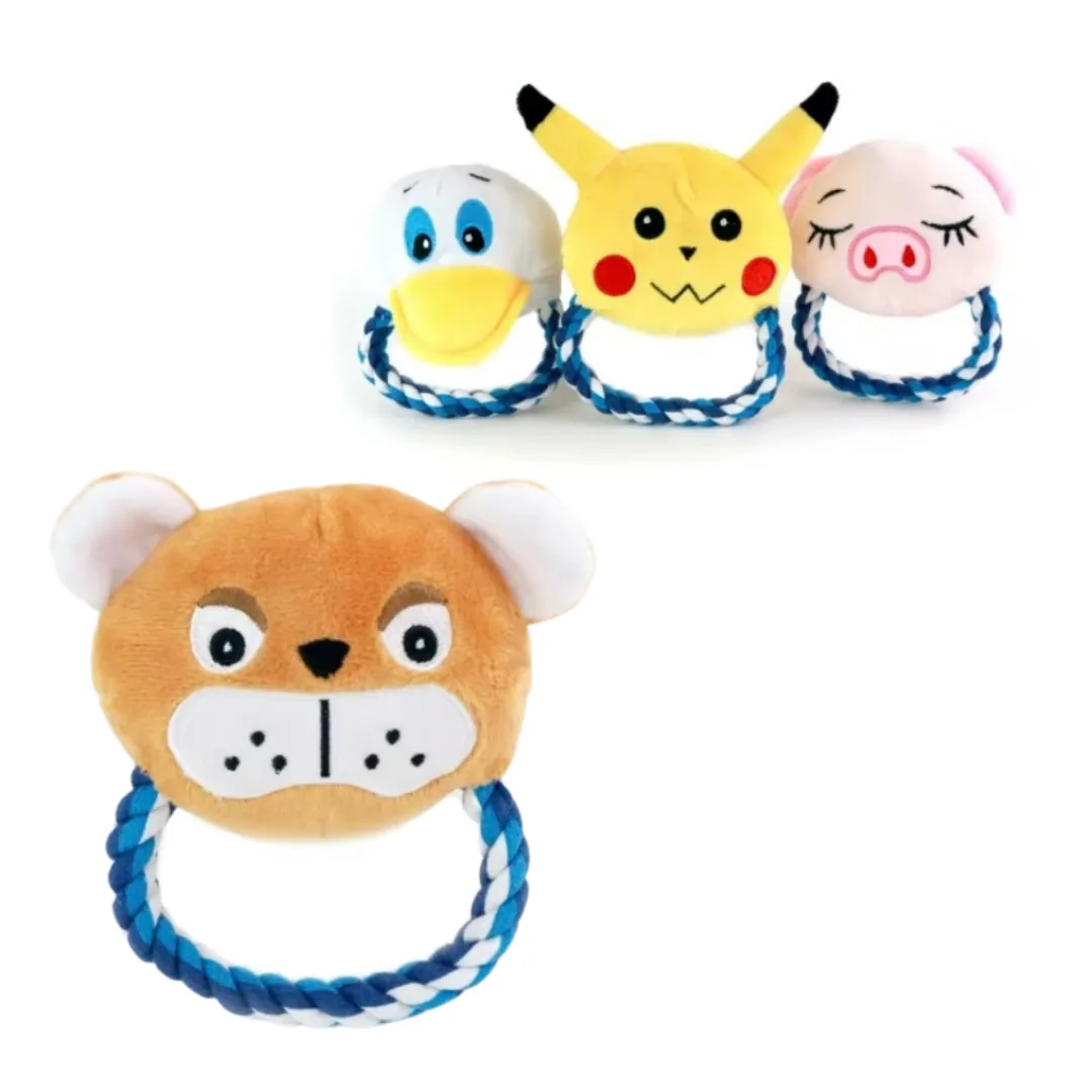Brinquedo para animais em peluche, cabeça de animal com argola, 18 cm
