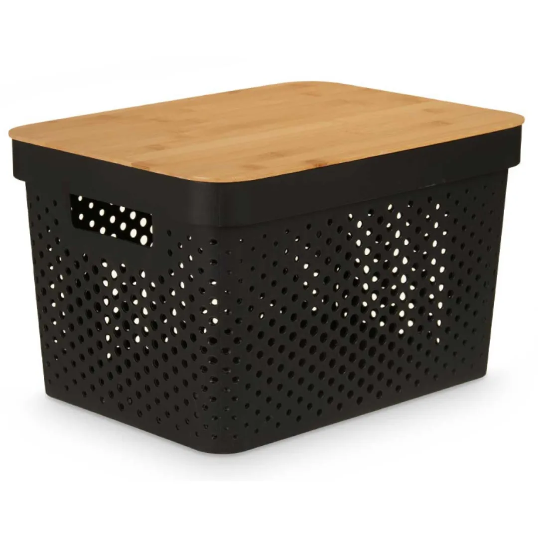Caixa multiusos com tampa de bambu, grande, branca, 22 cm