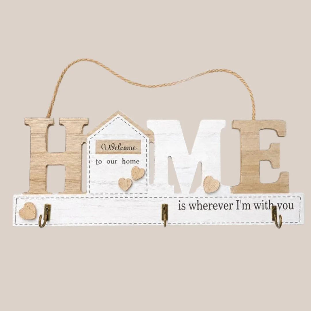 Chaveiro em MDF com corda, Home casa, 29,7 x 12 cm