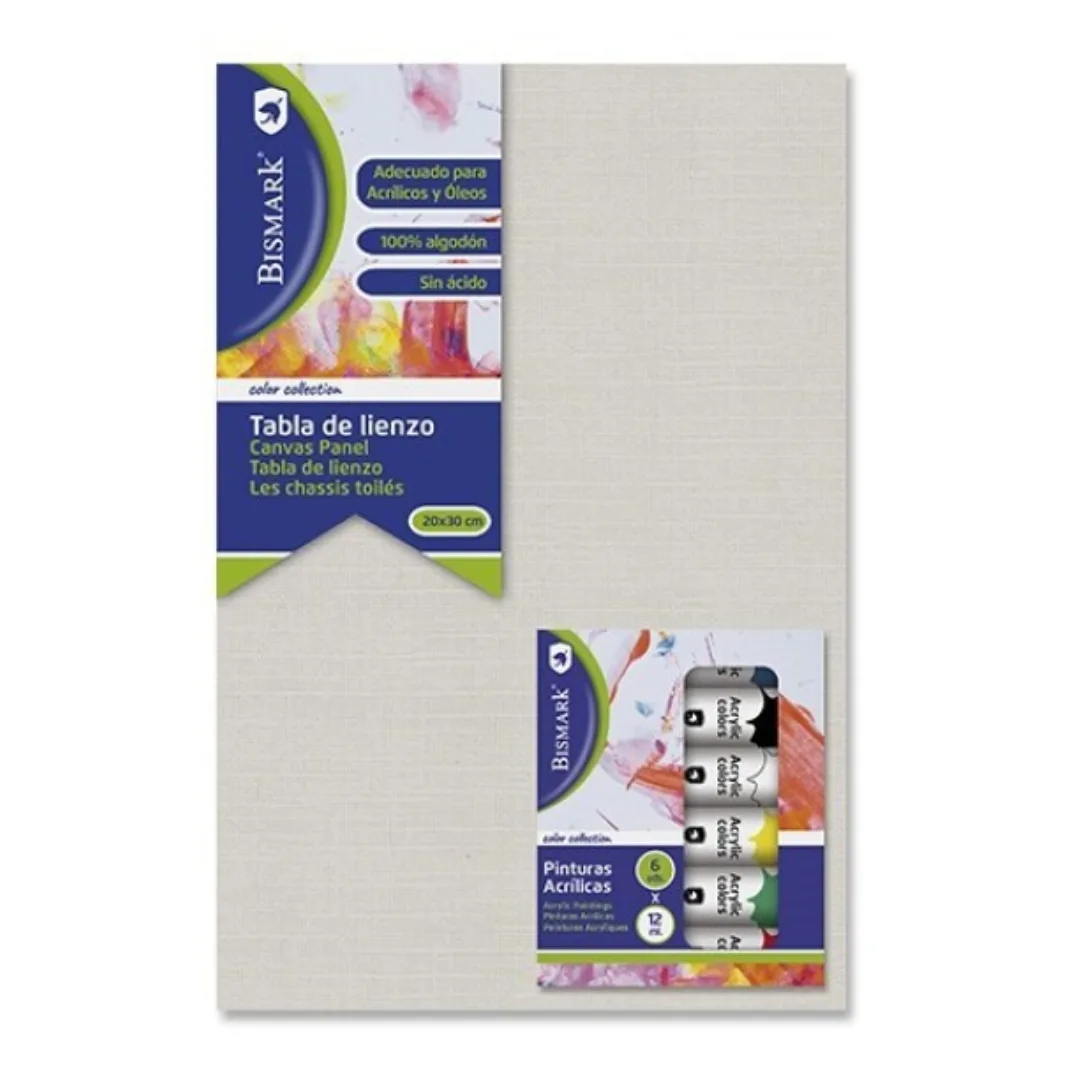 Conjunto de tela de pintura com 6 tintas acrílicas de 12 ml