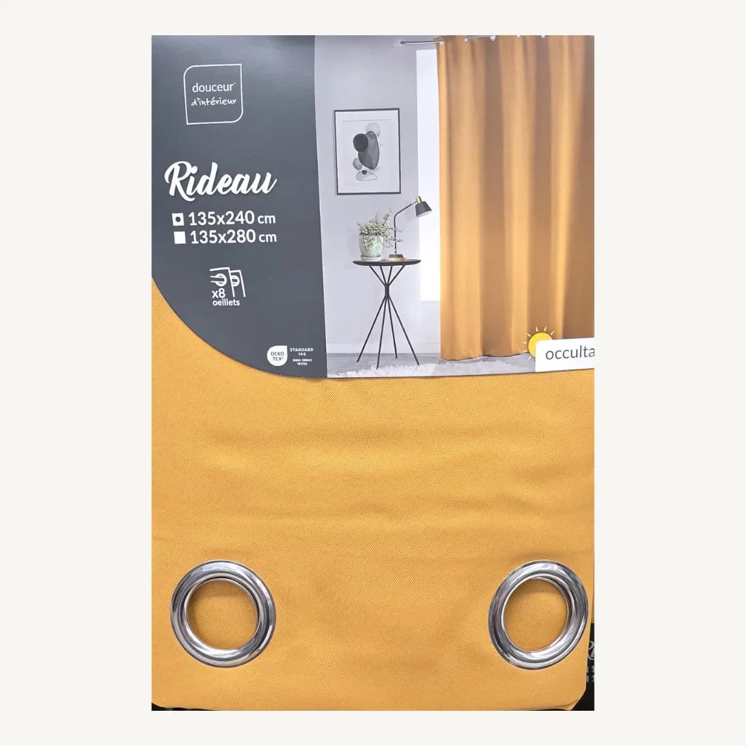 Cortina opaca com ilhós, amarelo-ocre, lisa, 135 x 240 cm
