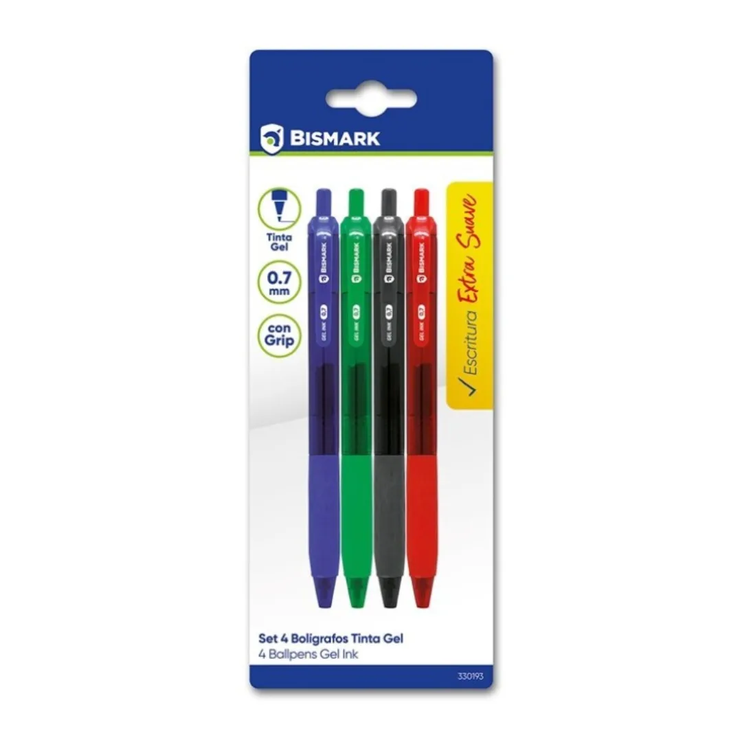 Esferográficas de gel Bismark, 0,7 mm, 4 cores