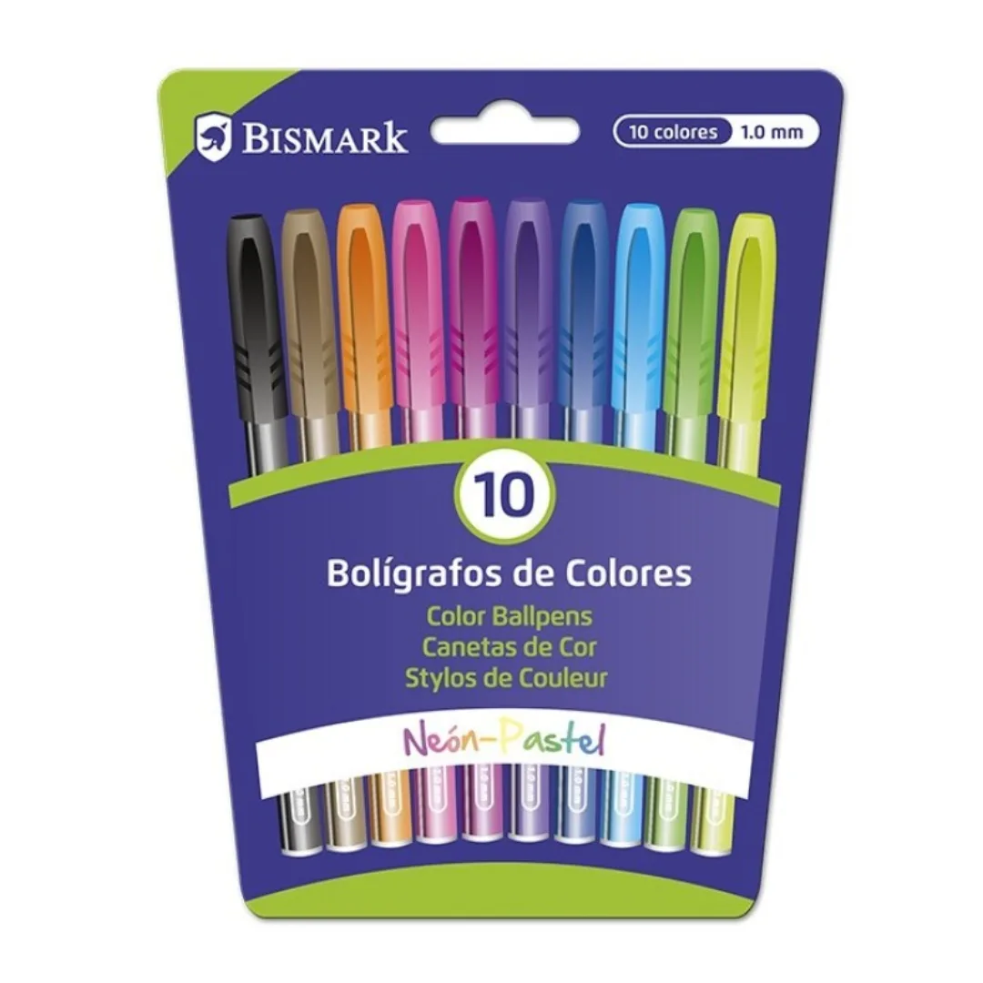 Esferográficas néon e pastel, 10 cores, 1 mm