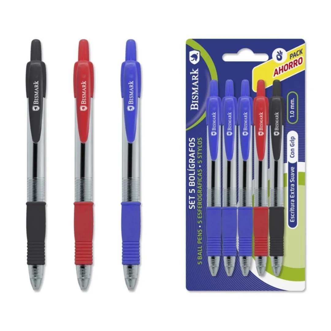 Esferográficas Soft Grip Bismark, 5 unidades