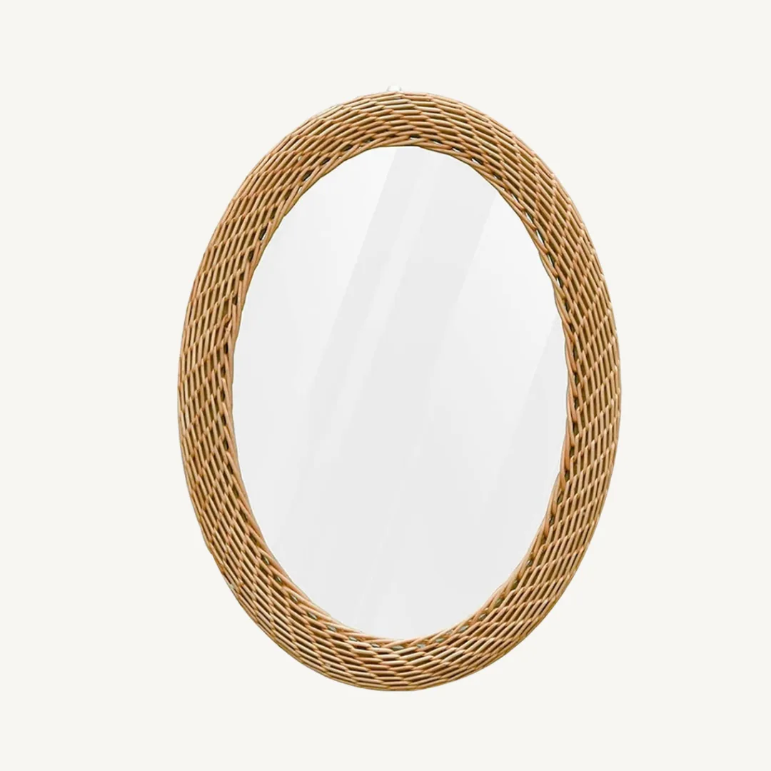 Espelho oval com rebordo de rotim, pequeno