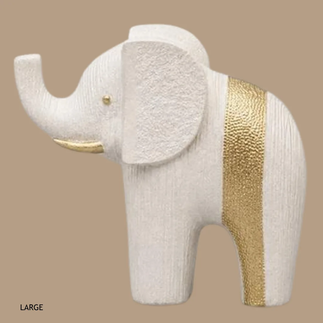 Figura de elefante em resina, pedra e dourado, 22,3 x 8,1 x 21 cm