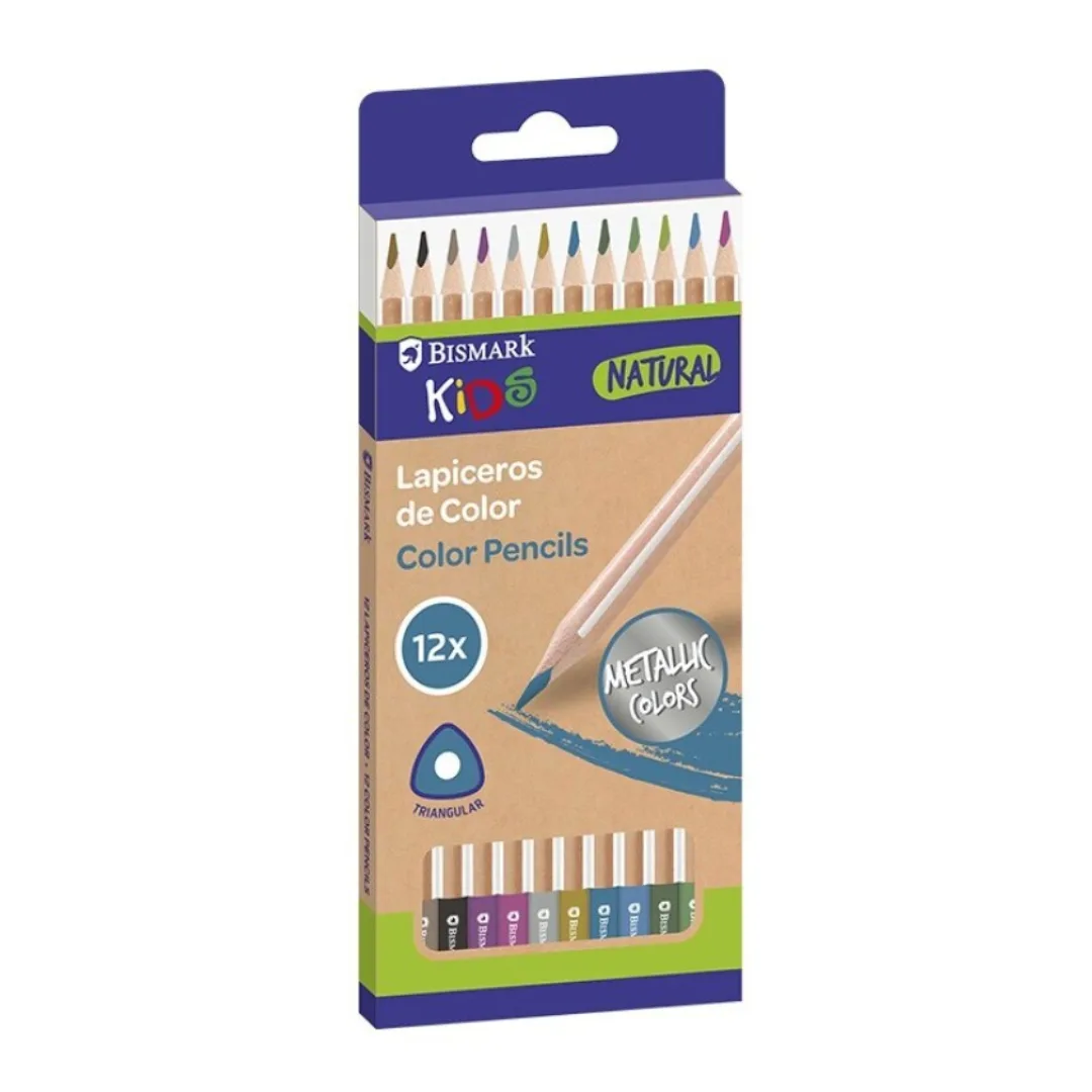 Lápis de cor metálicos Natural Bismark Kids, 12 unidades