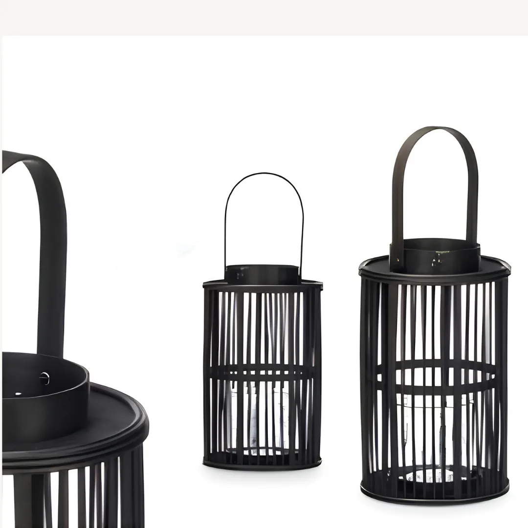 Lanterna decorativa em bambu preta para vela média