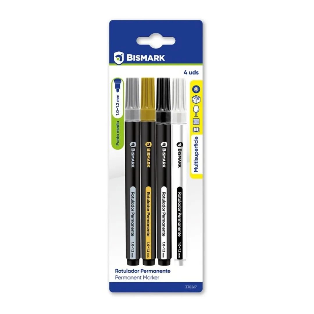 Marcadores permanentes Bismark, 4 cores: ouro, prata, preto e branco