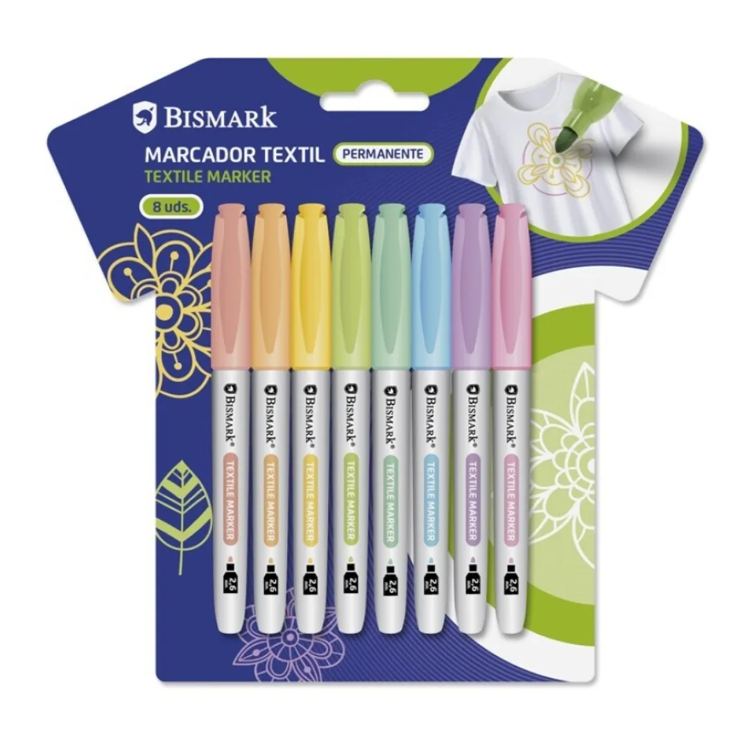 Marcadores permanentes para têxtil, 8 cores pastel