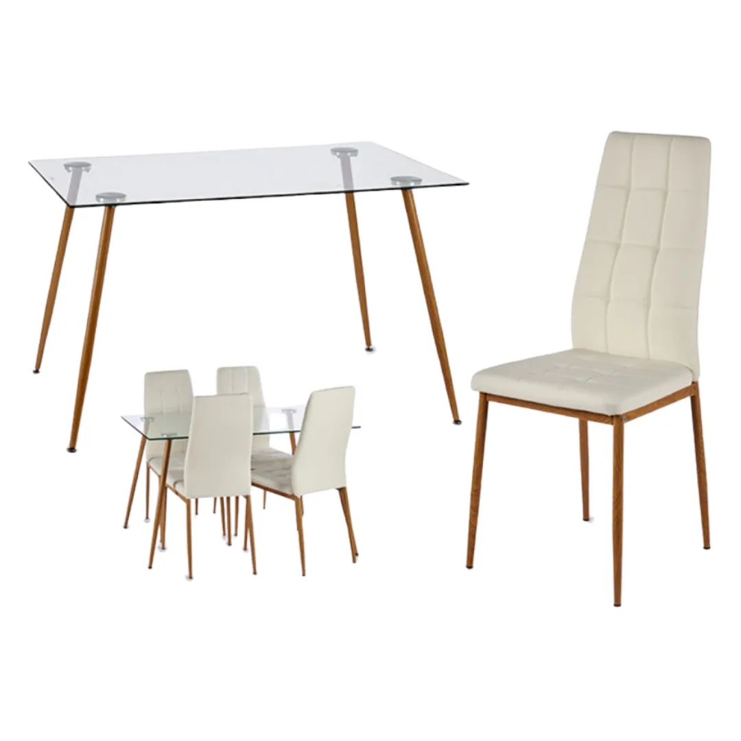 Mesa Davi em vidro com pernas de madeira, 70 x 110 cm