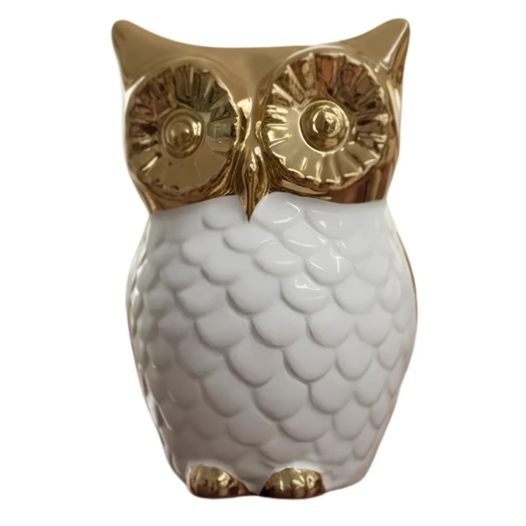 Mocho decorativo branco e dourado, 9,5 x 9,5 x 14 cm