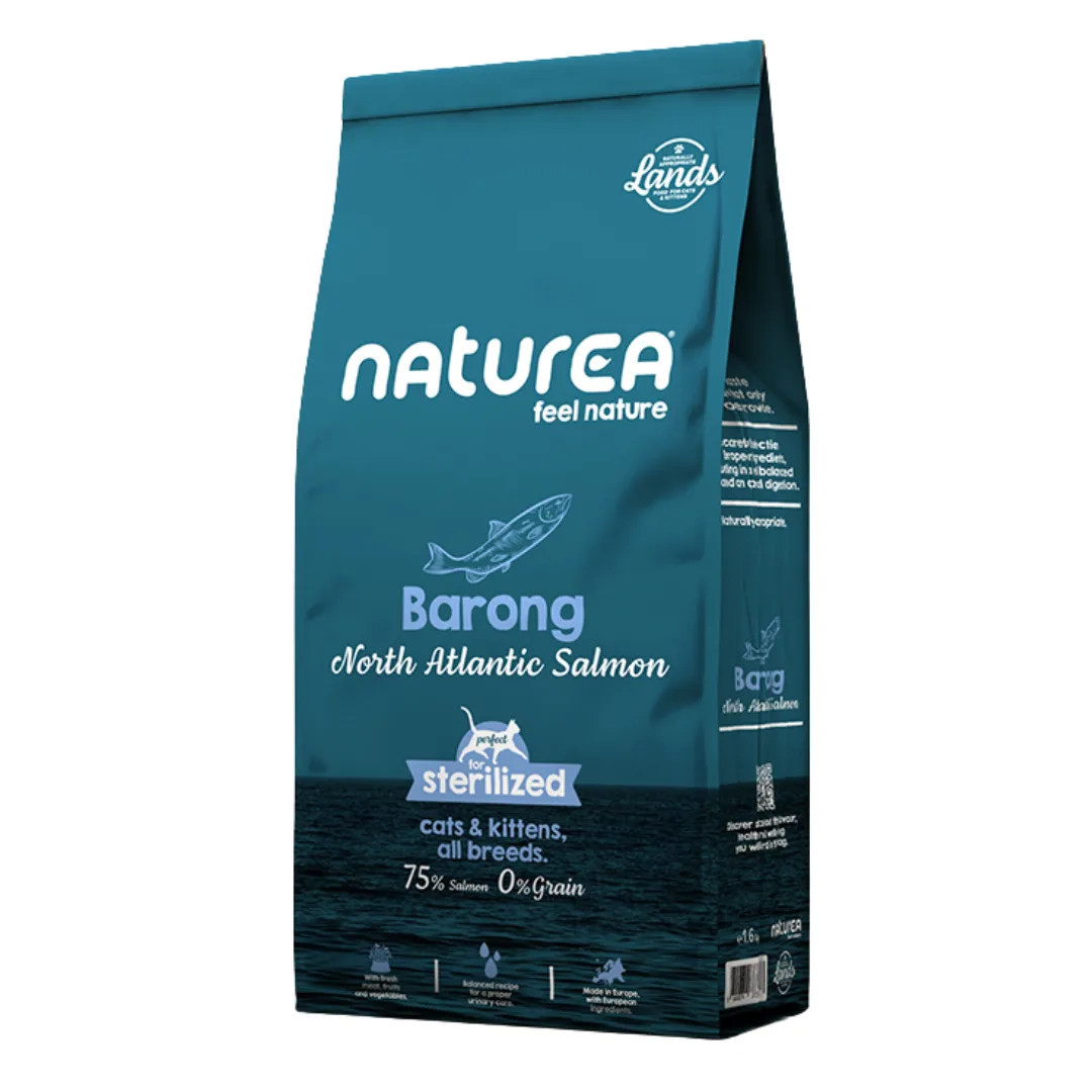 Ração Naturea Barong, gato esterilizado, salmão do Atlântico Norte, 350 g