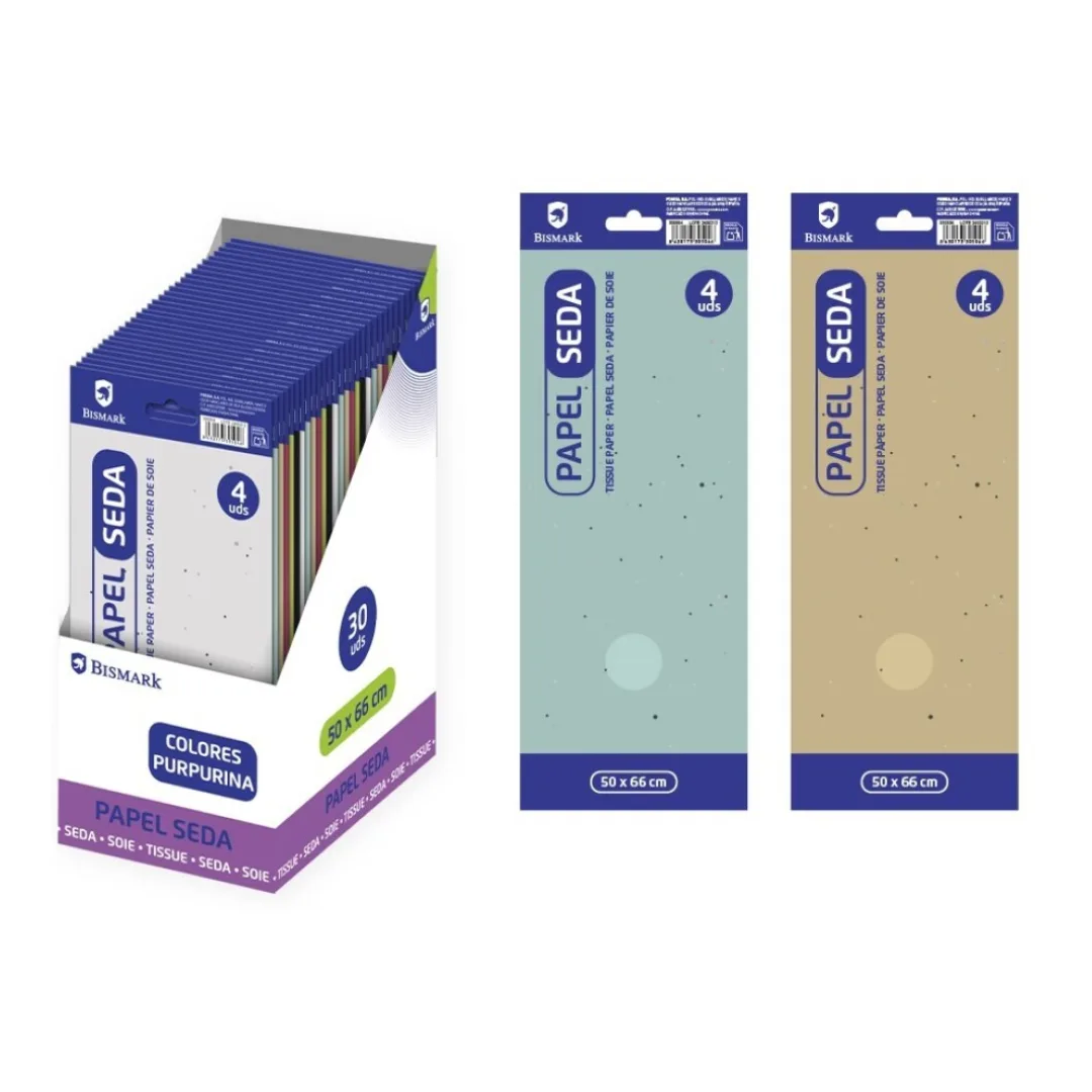 Papel de seda liso de cores com purpurina, 4 folhas
