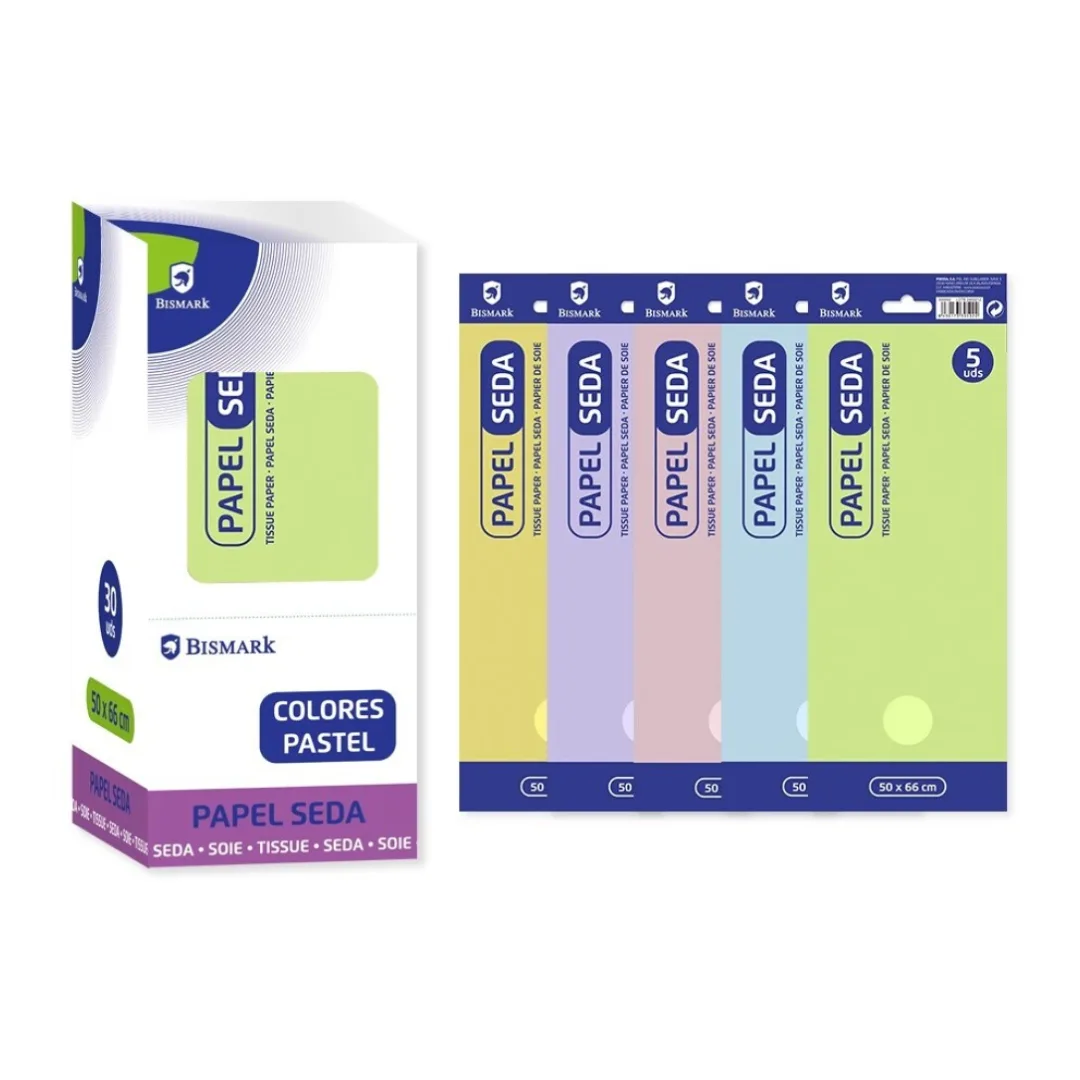 Papel de seda liso em cores pastel Bismark, 5 folhas