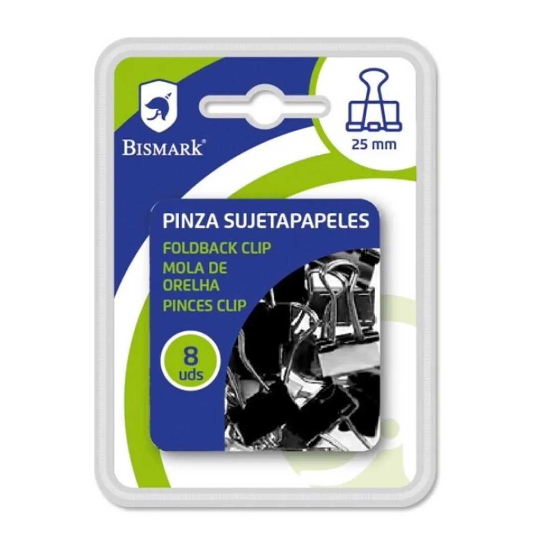 Pinças para papel pretas Bismark, 25 mm, 8 unidades