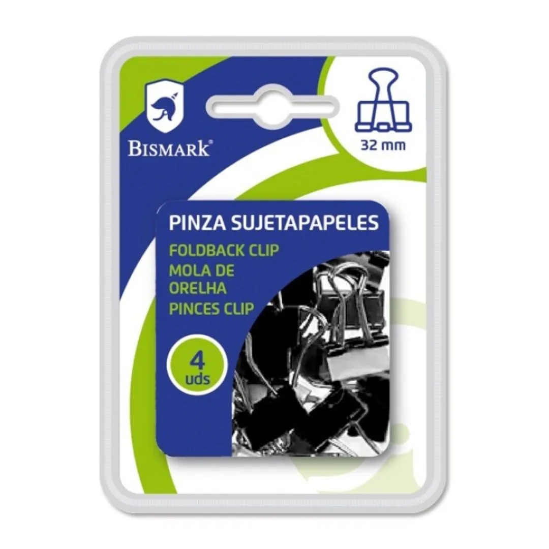 Pinças para papel pretas Bismark, 32 mm, 4 unidades