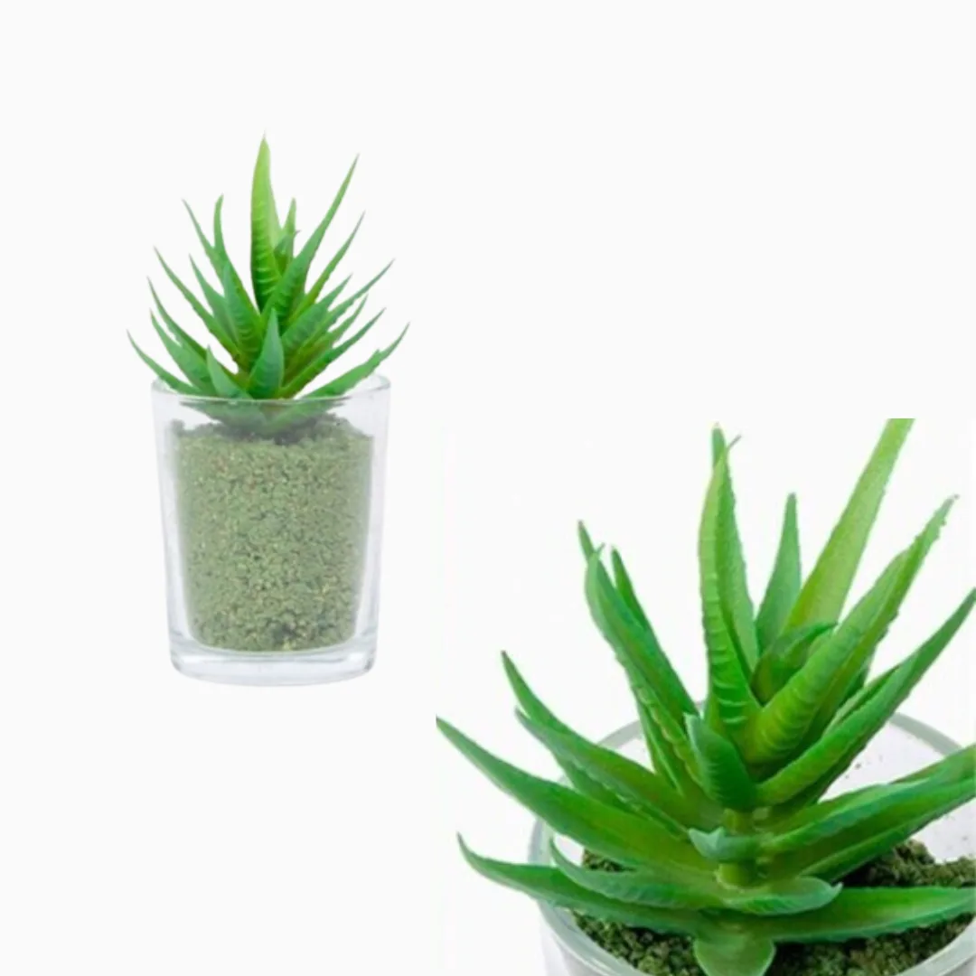 Planta artificial em vaso de vidro, 6,35 x 12,7 cm