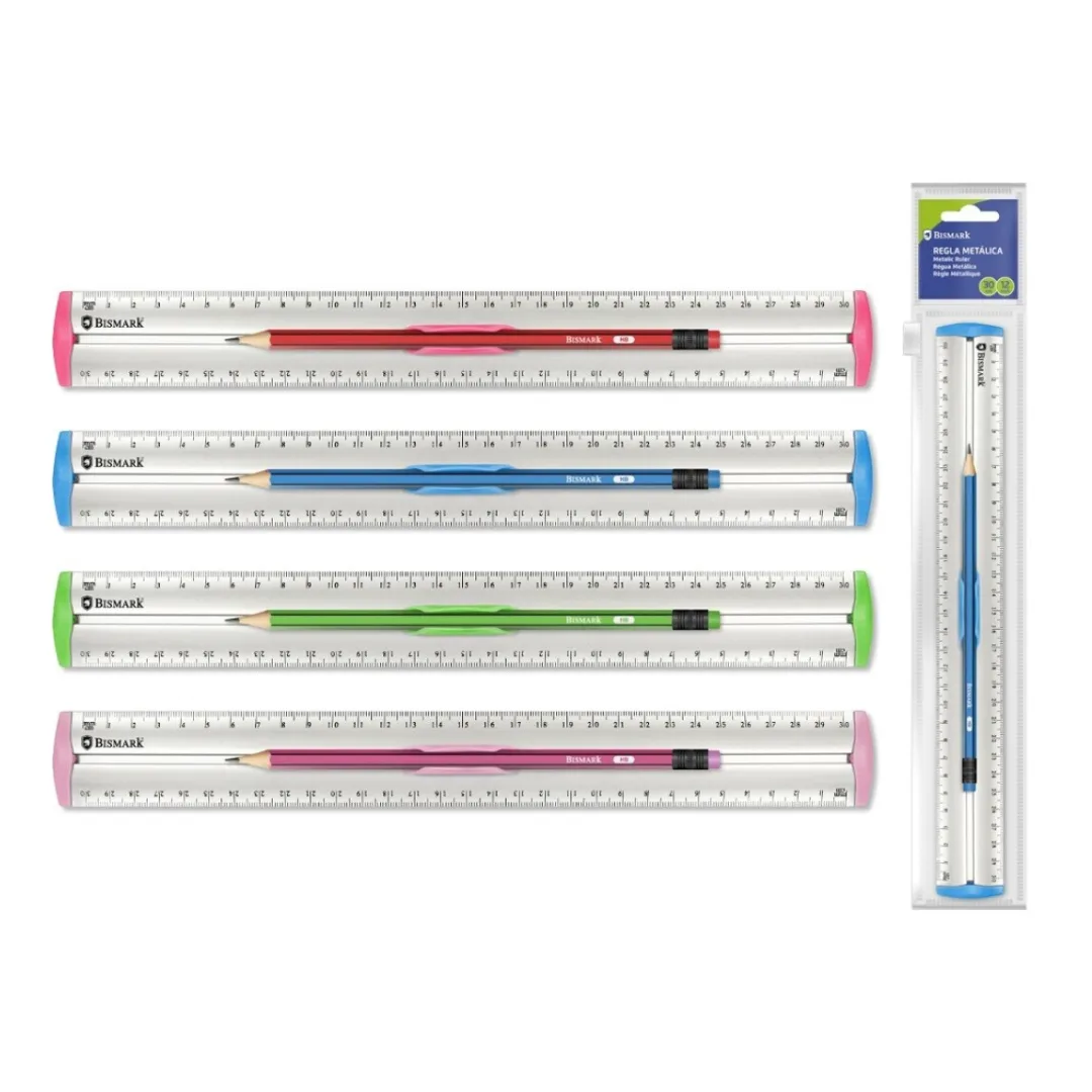 Régua metálica com lápis Bismark, 30 cm
