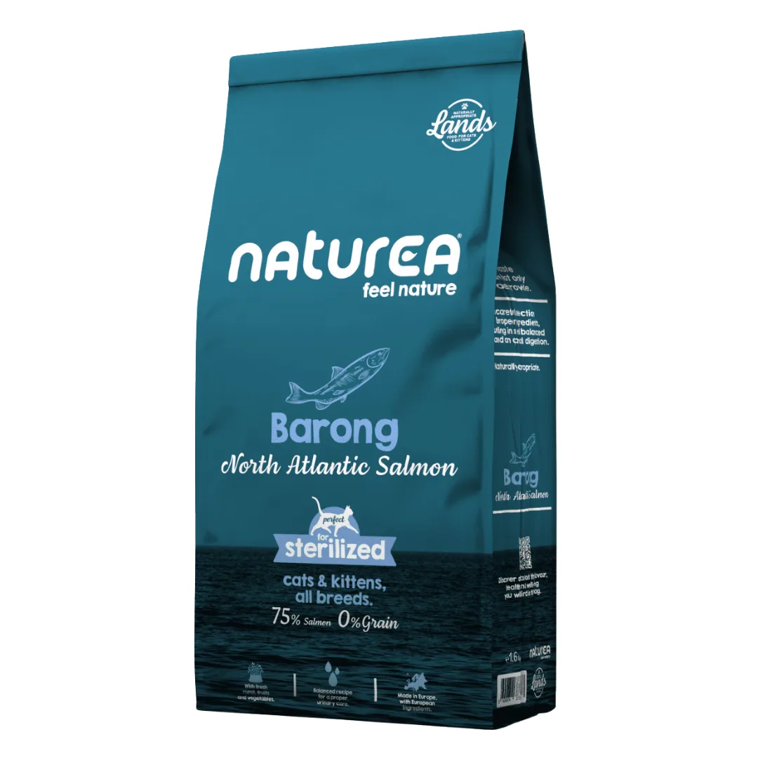 Ração Naturea Barong, gato esterilizado, salmão, 1,6 kg