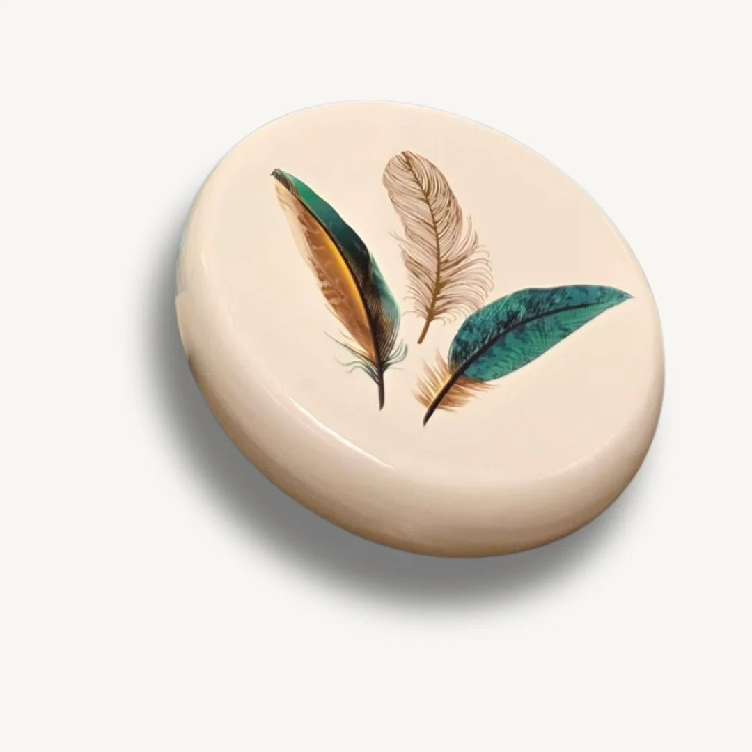Saboneteira Plumiss em cerâmica estampada metalizada, Ø 11,1 x 2,4 cm
