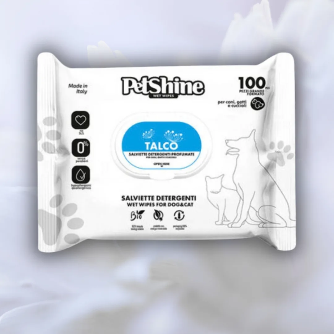 Toalhetes Petshine de talco, embalagem económica, 100 unidades
