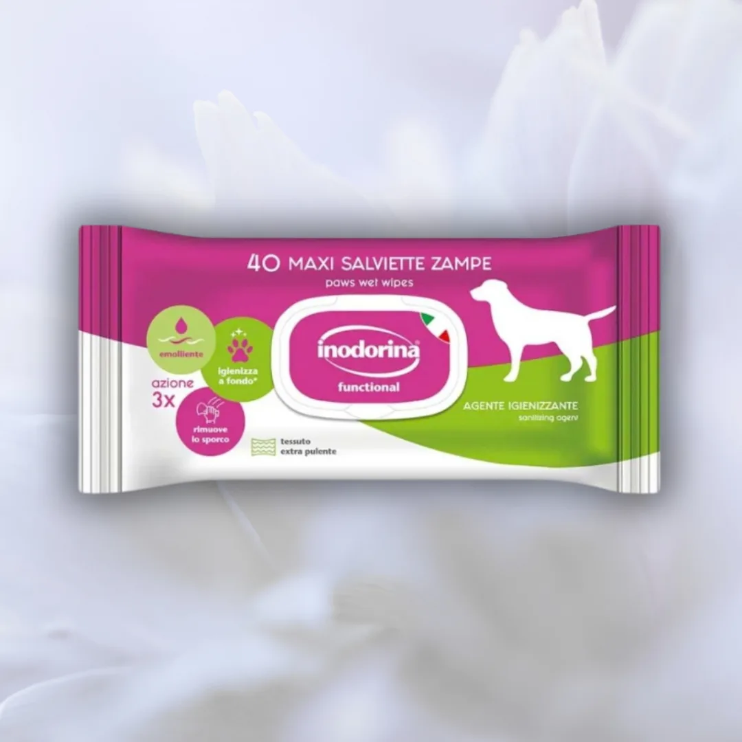 Toalhitas para patas Inodorina, agente higienizante, 40 unidades