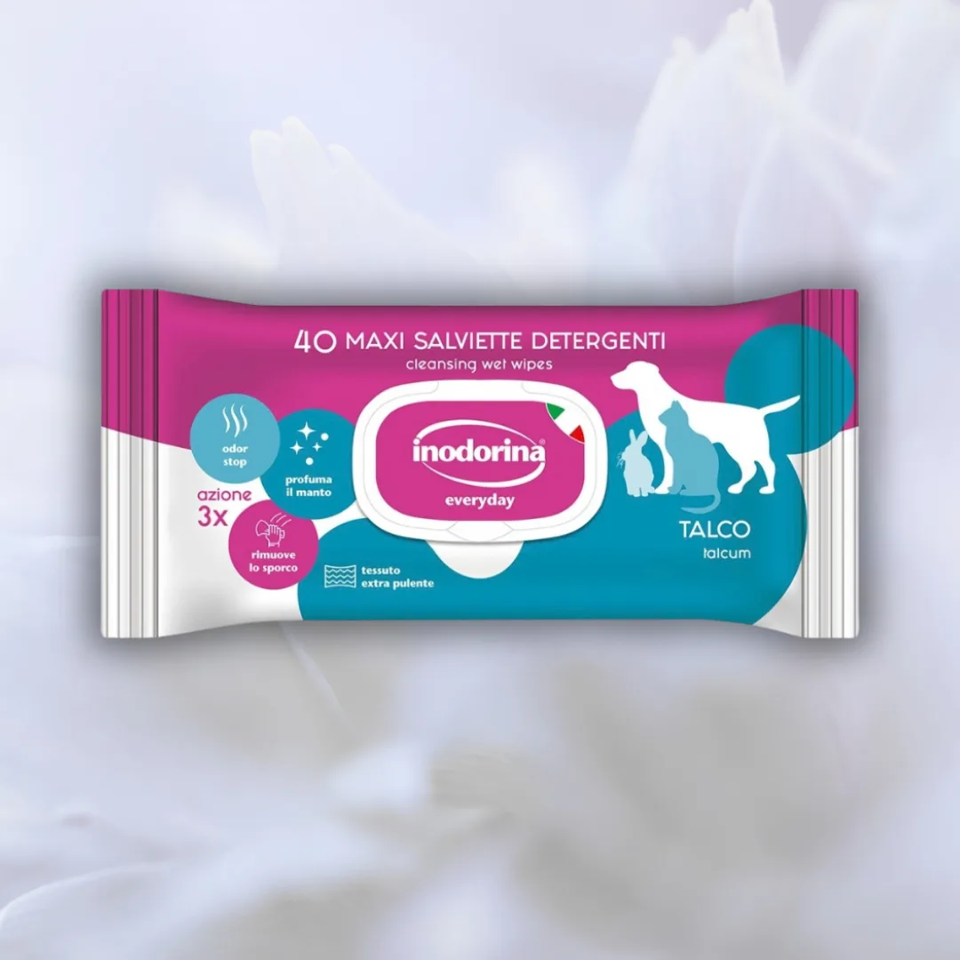 Toalhitas para patas Inodorina Refresh, talco, 40 unidades