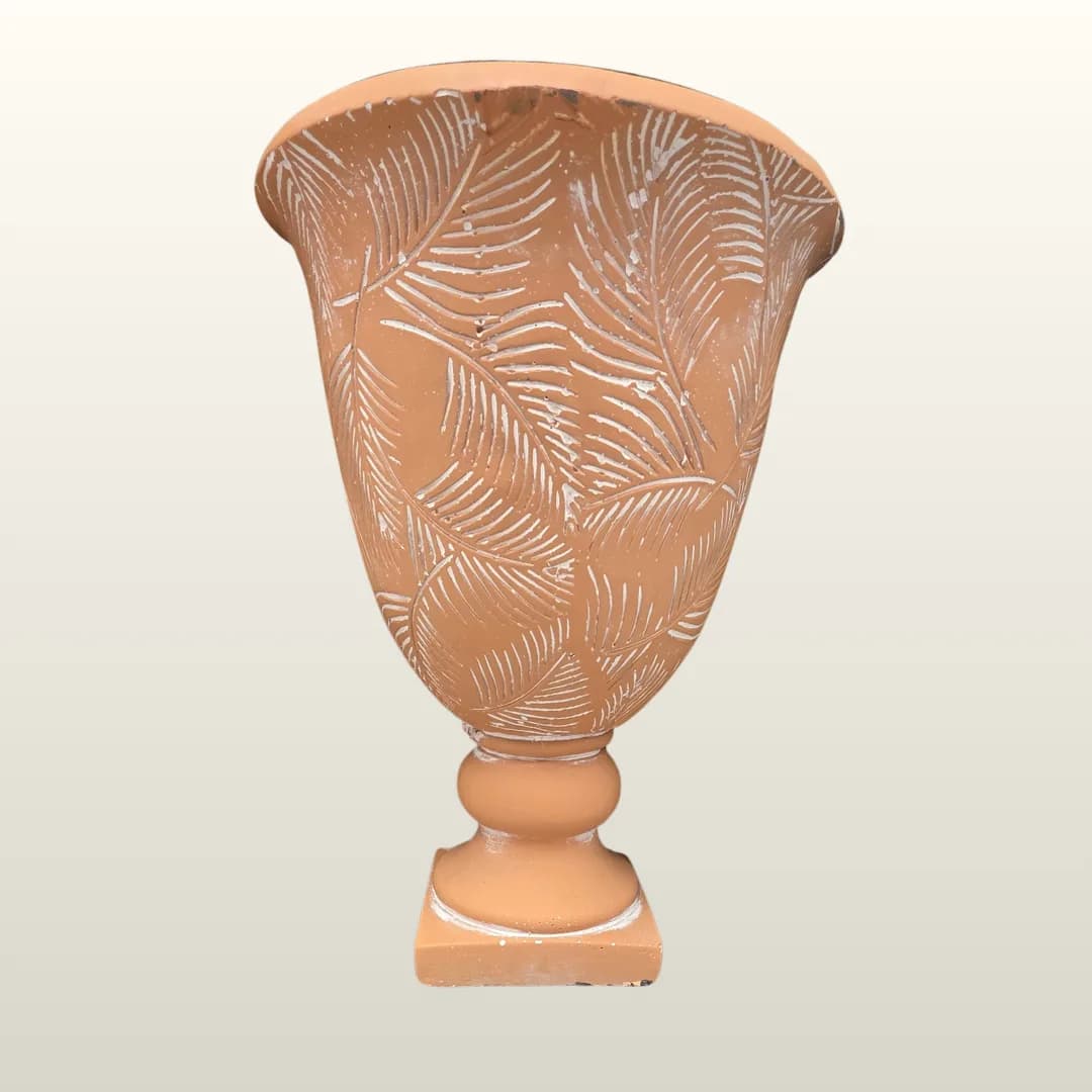 Vaso em formato de copo, terracota, grande, com folhas, 17 x 25 cm