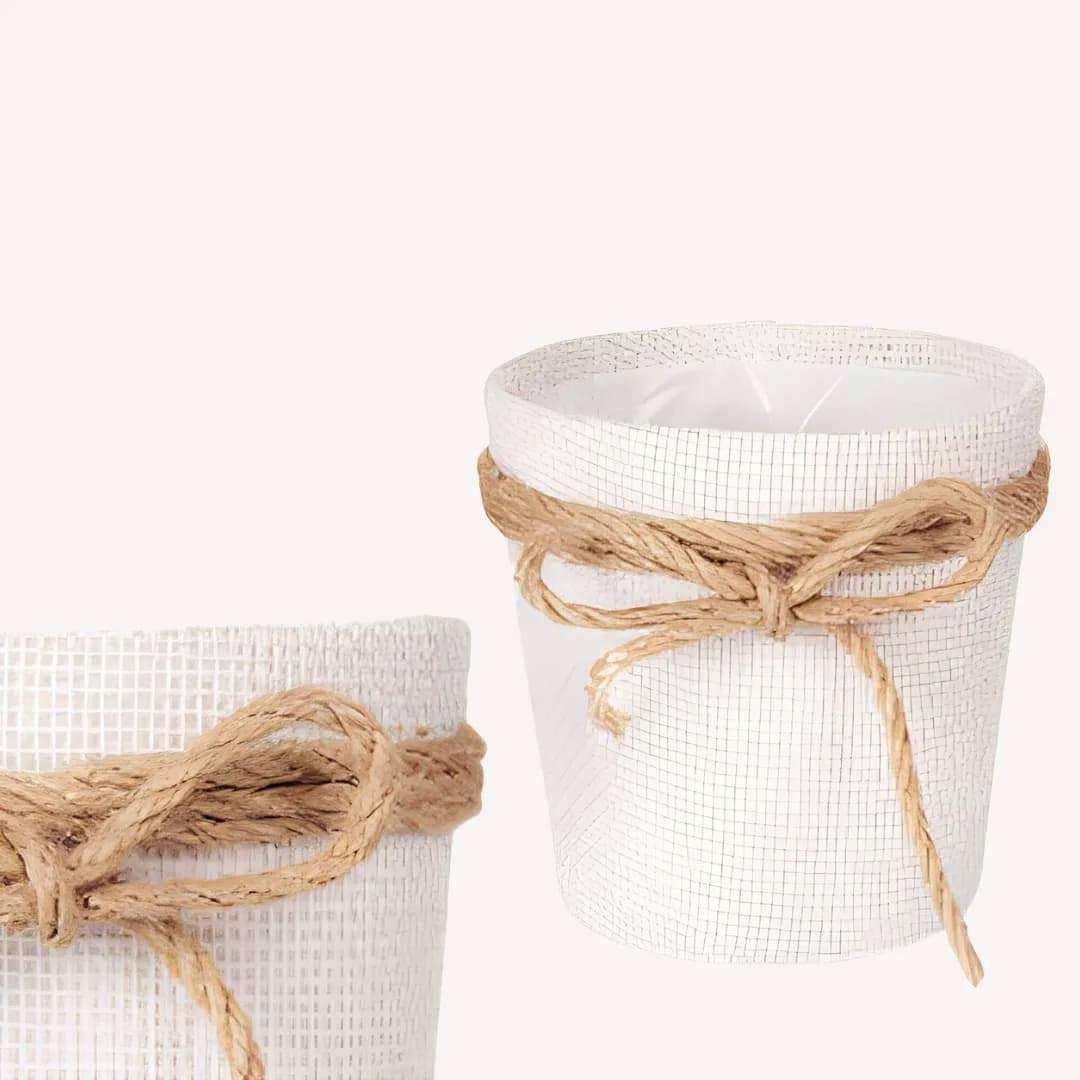 Vaso em tecido com laço, branco, 10 x 10 cm