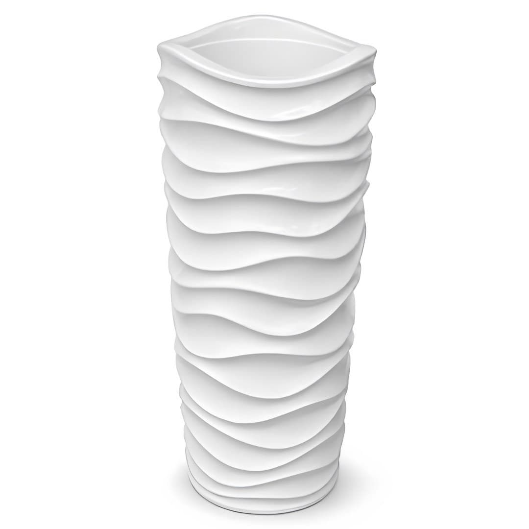 Vaso de resina, branco com ondas, 33 x 33 x 70 cm