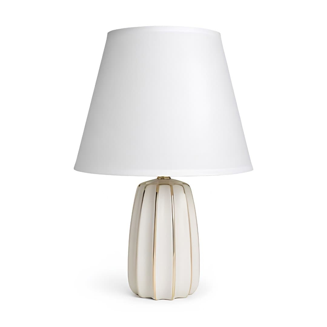 Candeeiro de cerâmica, branco e dourado, 43 cm