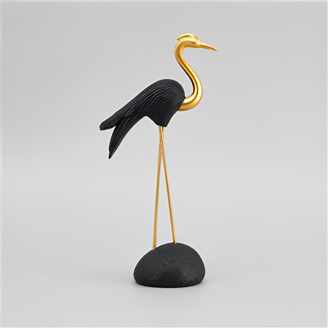 Figura de garça em resina, 15 x 7,5 x 31,5 cm