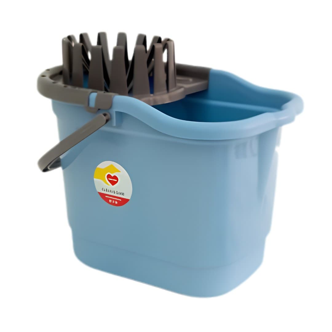 Balde oval com espremedor, azul e cinzento, 15 l