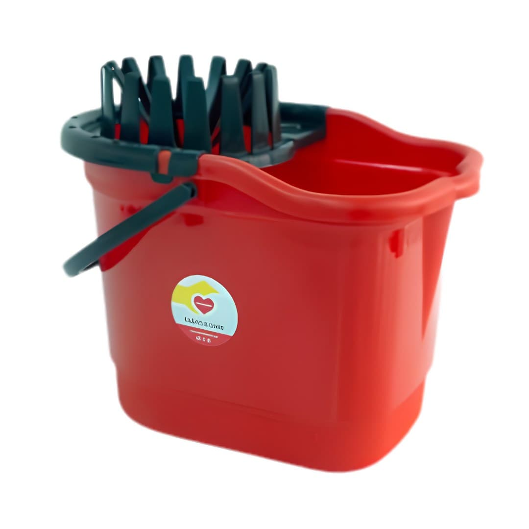 Balde oval vermelho com espremedor preto, 15 L