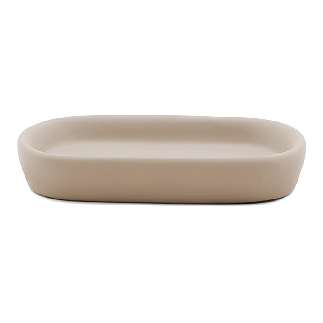Saboneteira de cerâmica lisa Soft Touch, taupe, 13,5 x 9,5 x 2,5 cm