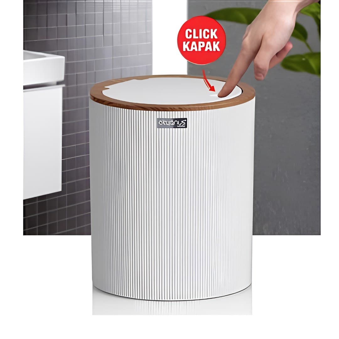 Balde de lixo branco e madeira, 5 L