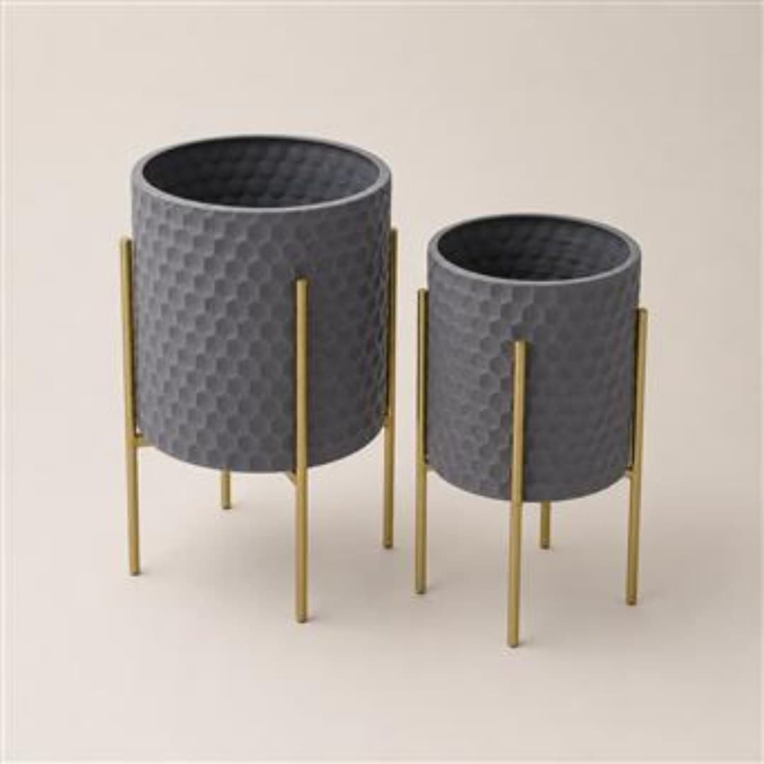 Vaso de metal cinzento cromado, colmeia, grande