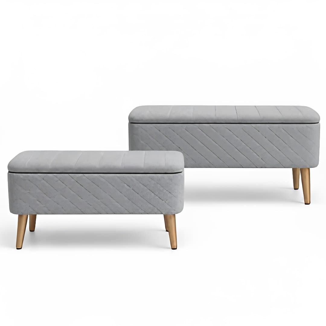 Banqueta com arrumação e tampa com mola, cinzenta, 80 x 35 x 38 cm