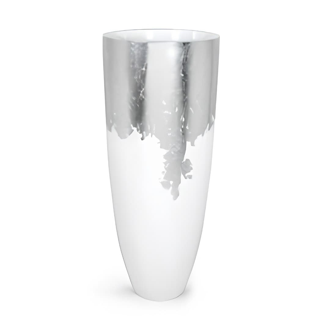 Vaso em resina, branco e prata, 35 x 35 x 75 cm