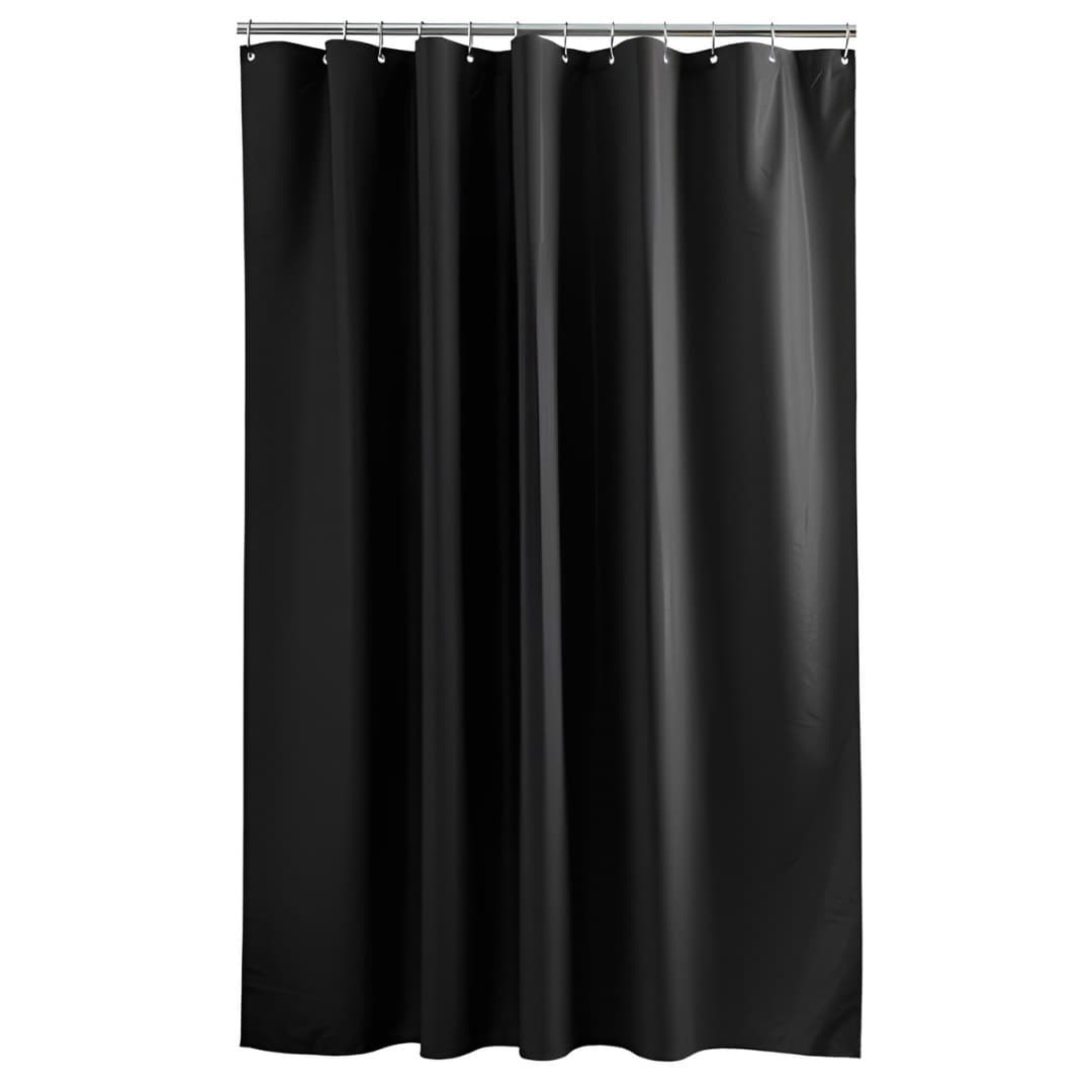 Cortina de duche Essencia com ganchos, poliéster liso, preto, 180 x 200 cm