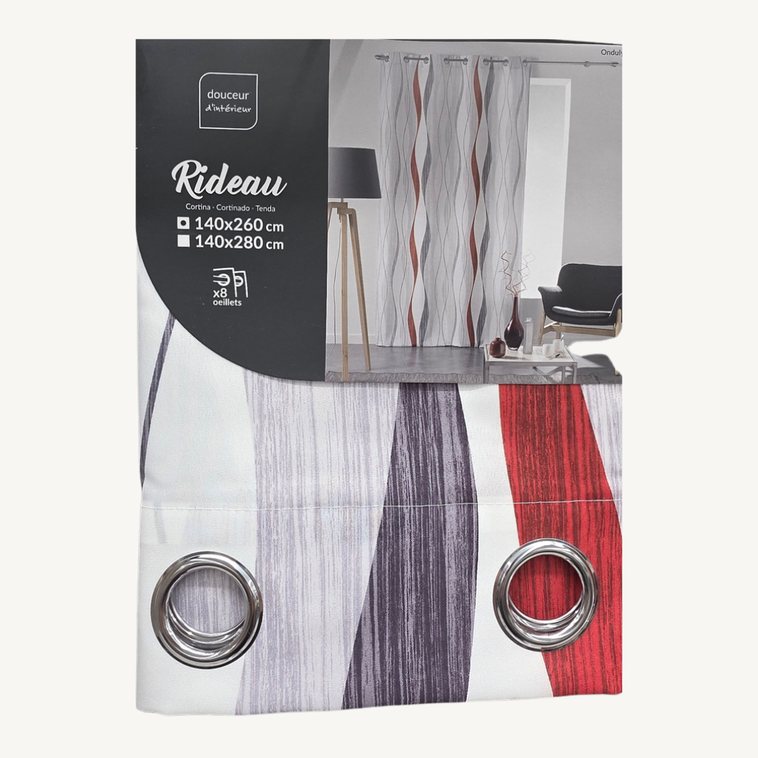 EYELET CURTAIN 140 x 260 CM PRINTED POLYESTER ONDULYS ROUGE U10