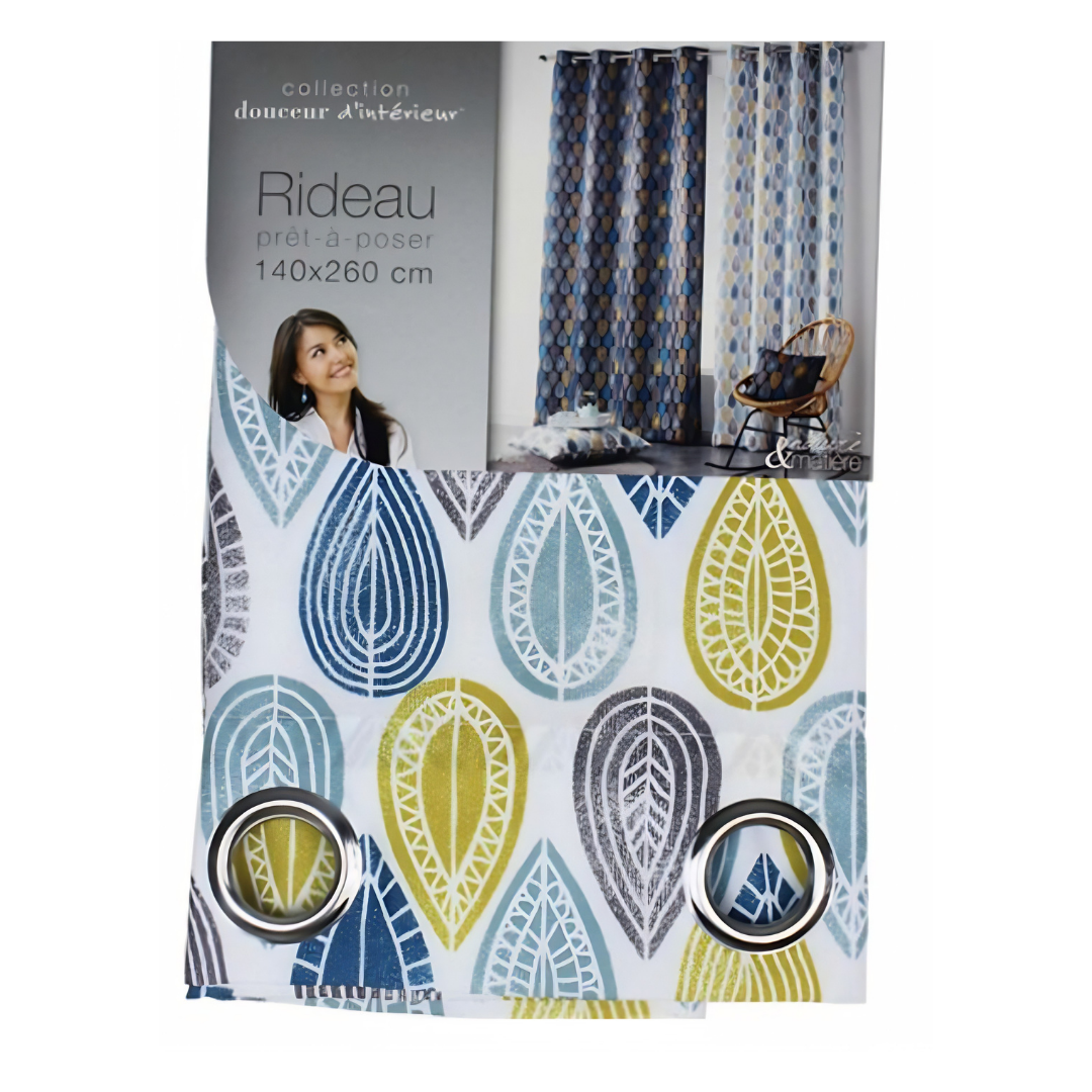 EYELET CURTAIN 140 x 260 CM PRINTED POLYESTER, PALPITO WHITE U10