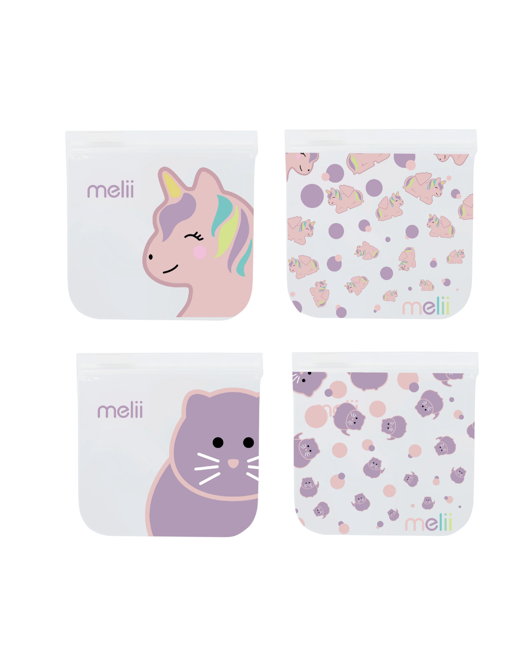 Reusable EVA Bags – 4 pcs. MLII (2 Cats + 2 Unicorns)