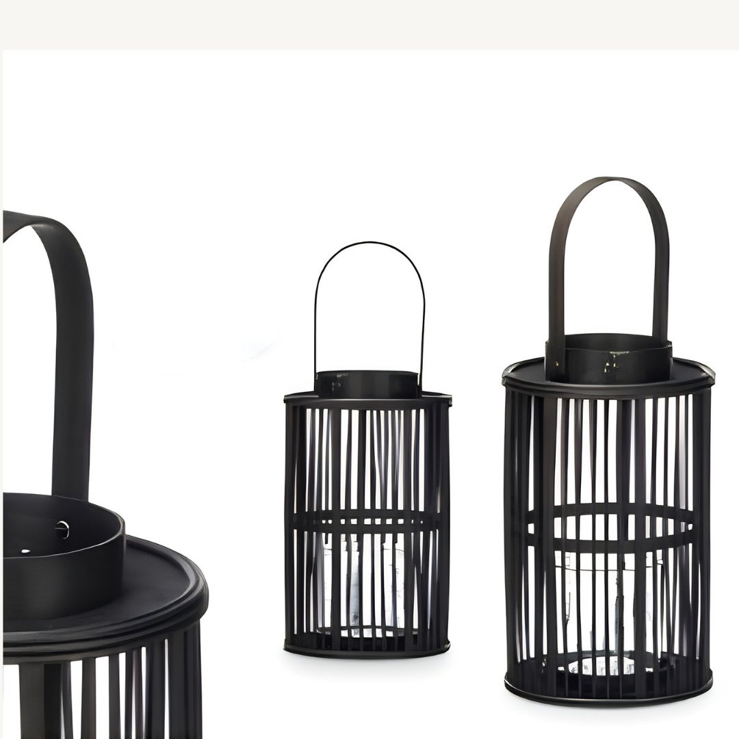 Black Bamboo Decorative Lantern, Medium Candle, AR