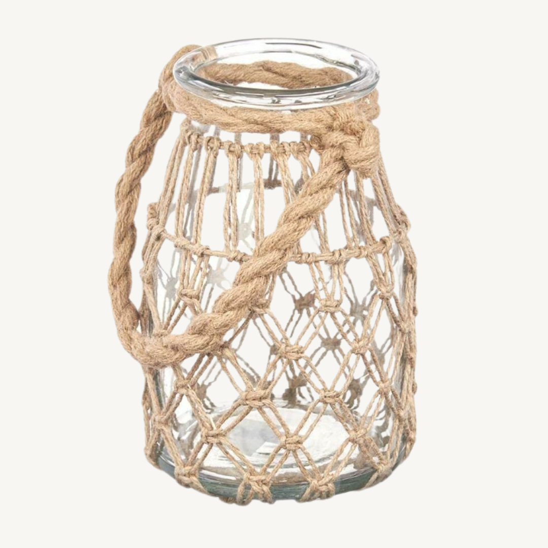 Small Glass Candle Holder with Natural Rope AR