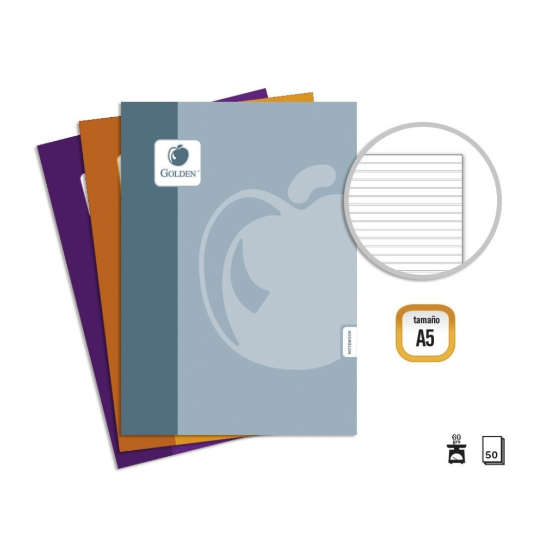 Notebook. A5 Stapled. Lined 50F Basic Golden PSS