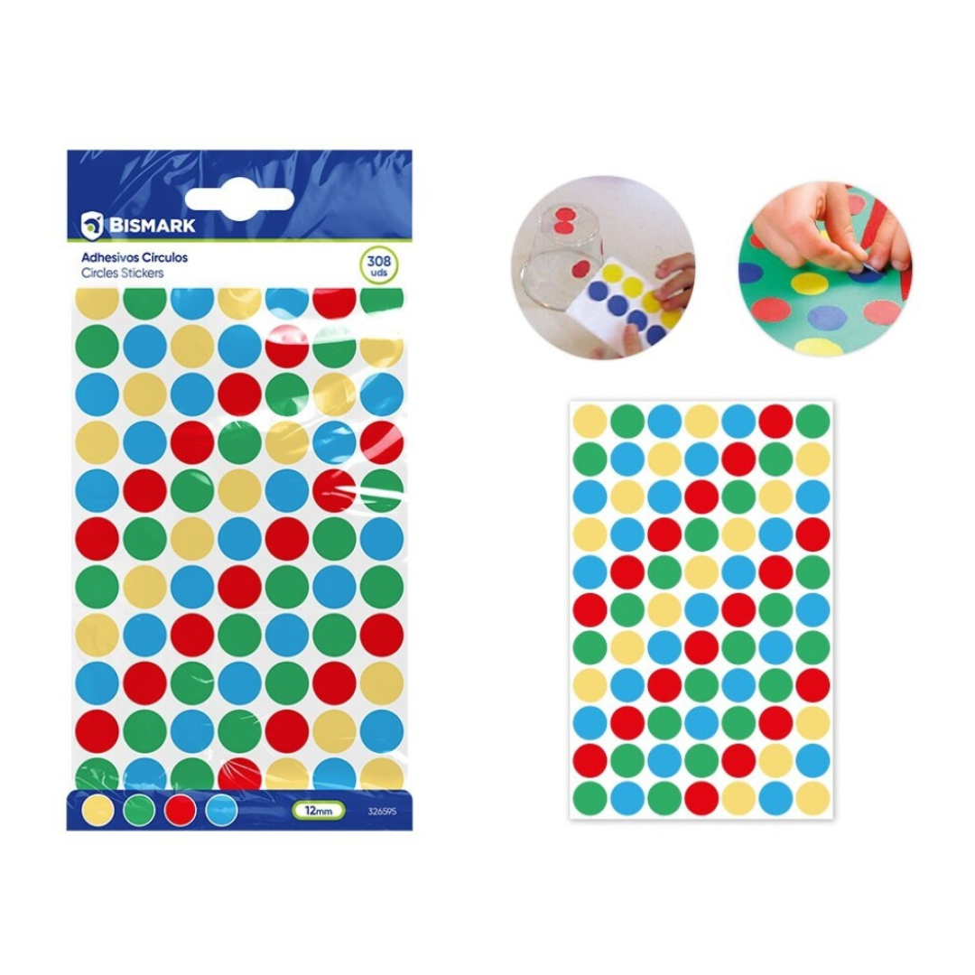 Coloured adhesive dots, 1.2 cm, 4 x 77 pcs. PSS